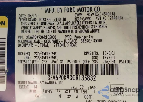 2016 Ford Fusion Titanium from USA, damaged, VIN 3FA6P0K93GR135832